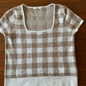 Madewell Tan and White Checkered Knit Top